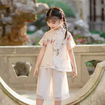 Évjárat Lányok Hanfu Chiffon Ruha Készlet Gyerekek Tangsuit Gyermekek Blúz, Nadrág Meghatározott Napi Viselet Jelmez