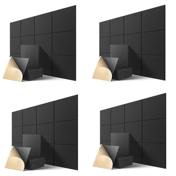 Öntapadó Akusztikus Panelek 48 Csomag,12 X 12 X 0.4 Hüvelyk Hangszigetelt Padding,Hangelnyelő Panel Haza ,Fekete
