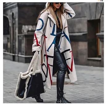 Őszi-téli új női laza nyomtatás ballonkabát, a hajtóka kabát, női